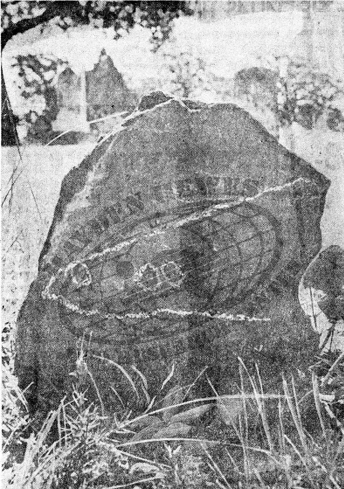 Marked stone photographed during the Aurora investigation